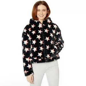 UGG star cropped hooded jacket size medium fuzzy faux fur